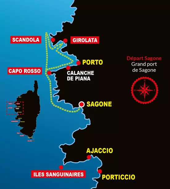 Scandola Girolata Golfe de Porto Calanche de Piana Capo Rosso tour d'Omigna 1/2 Journée (Sagone Cargèse)